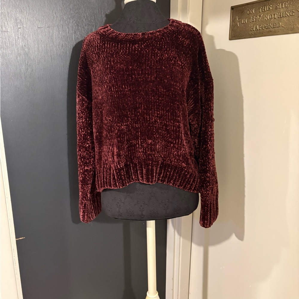 Sanctuary Rich Velvet Chenille Crew Neck Sweater in Cranberry Shade 💜